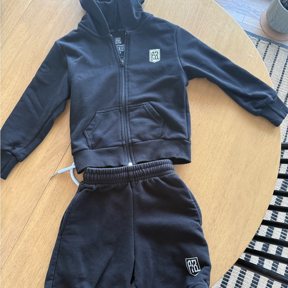 Black Kids Zip Hoodie & short Set with Logo